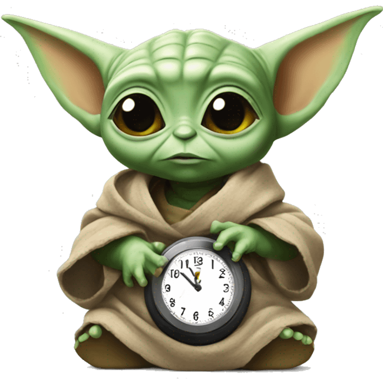 baby yoda with a clock emoji