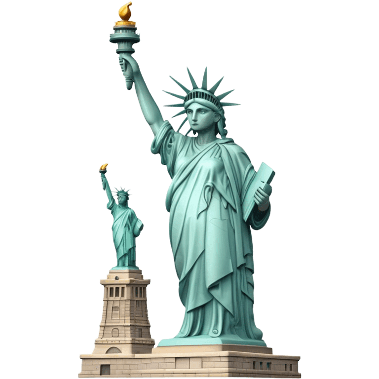 Cinematic Realistic Statue of Liberty Landmark Emoji, depicted with the iconic, majestic statue set against a clear sky rendered with detailed textures and dramatic, symbolic lighting. emoji