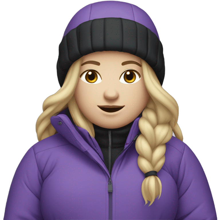 Chubby female long blonde hair skier with purpley-grey jacket and black pants showing whole body in high resolution emoji