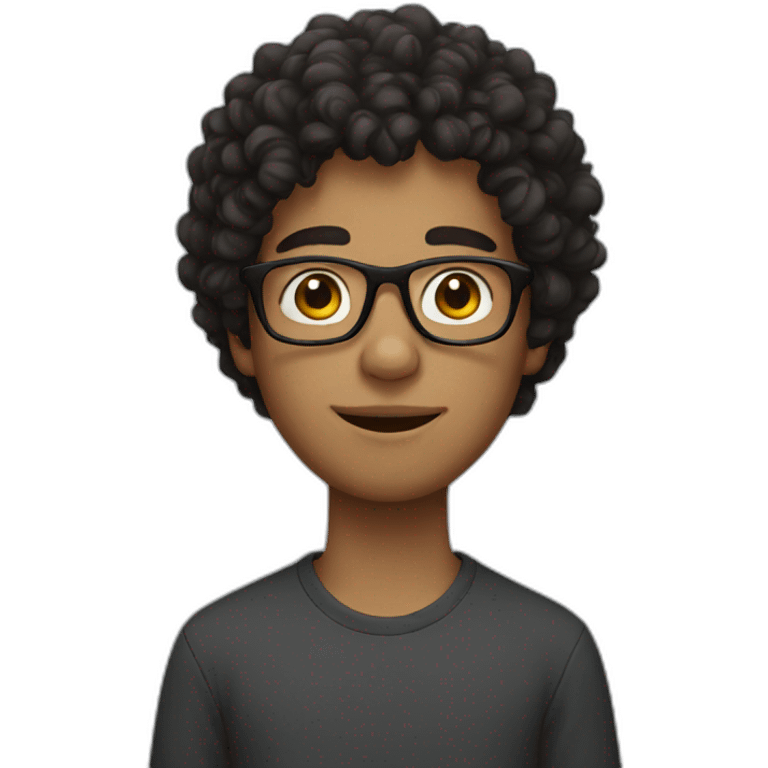 Boy, dark curly hair with glasses emoji