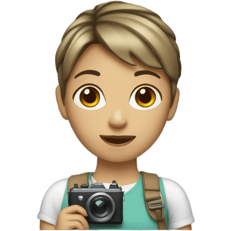 Girl with short hair with a camera emoji