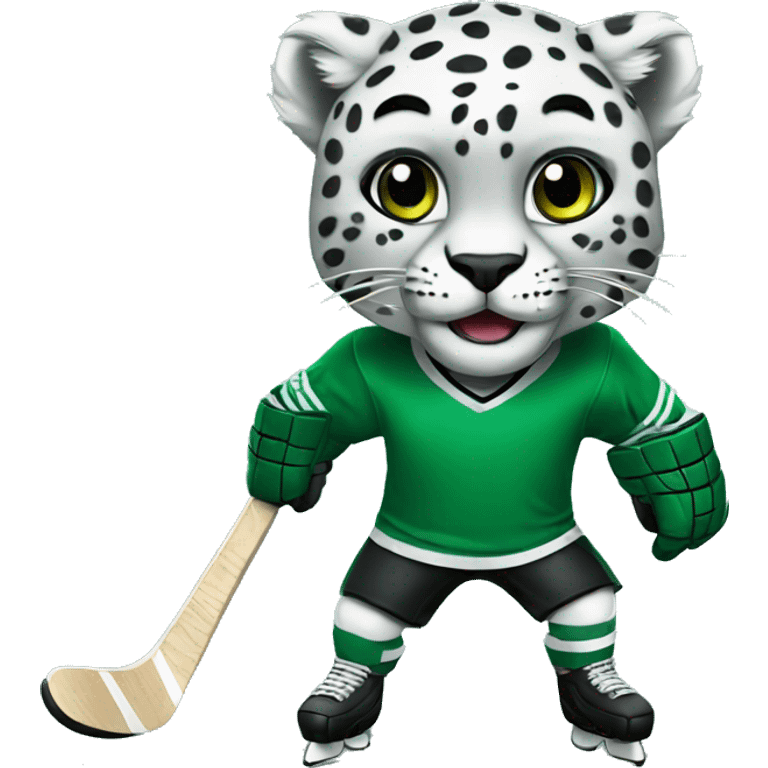 snow leopard as a hockey player in green jersey emoji