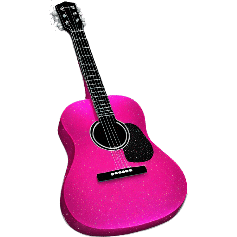 Realistic neon pink to black acoustic guitar with sparkly shiny glitter and diamonds on it. emoji