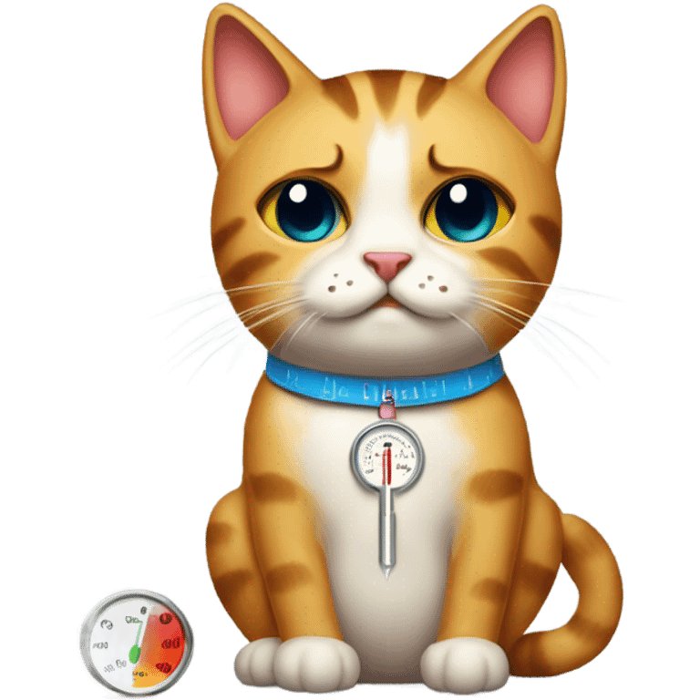 painted cat with sad face and a thermometer in its mouth emoji