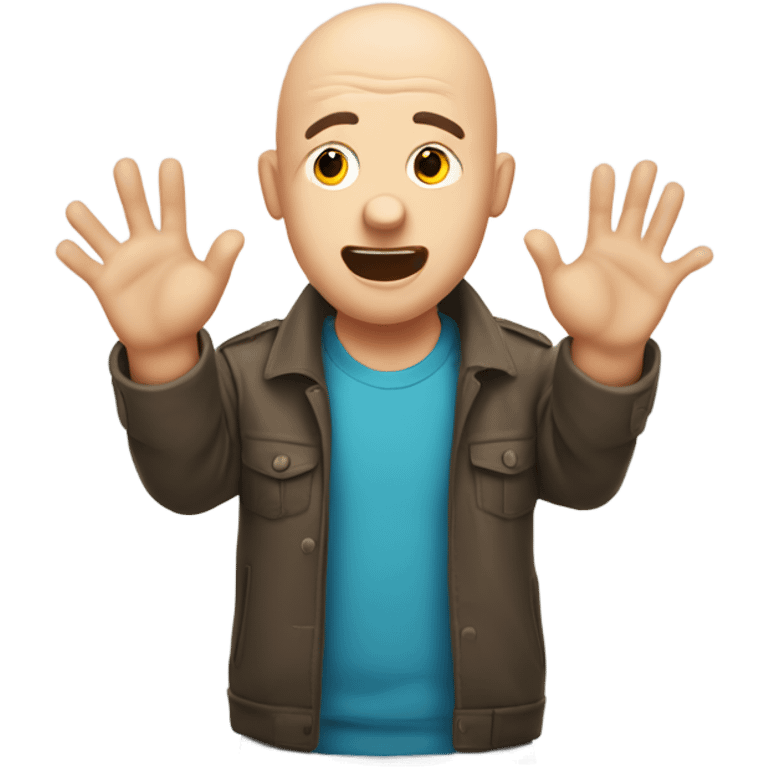 bald guy with surprised face with hands up besides his head but they’re palm facing down  emoji