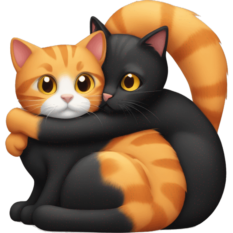 orange cat and black cat hugging emoji