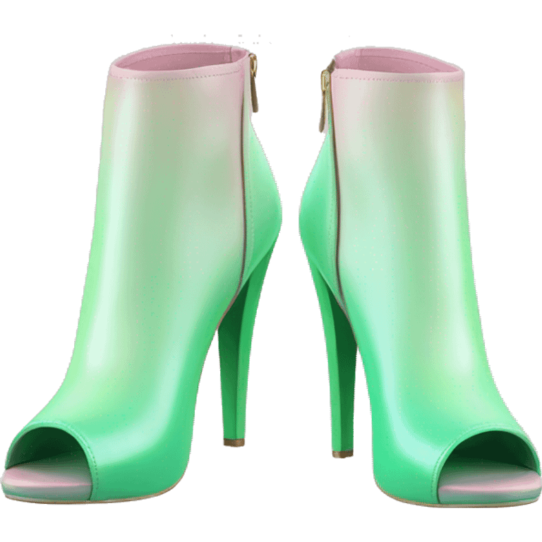 Realistic isolated top view of a pair of pastel green to pastel pink ombre peep toe ankle bootie boots.  emoji