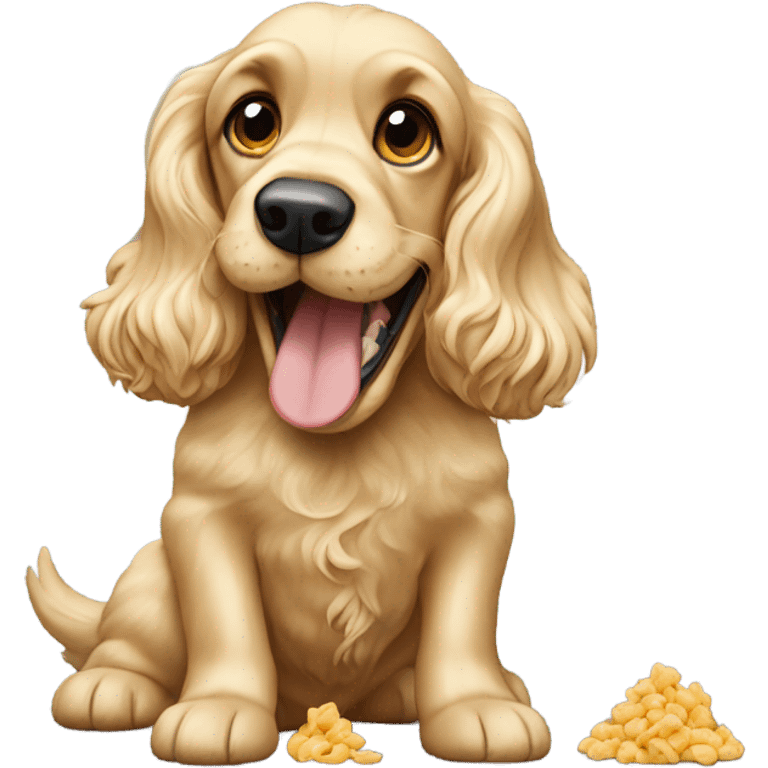 blonde Cocker spaniel eating emoji