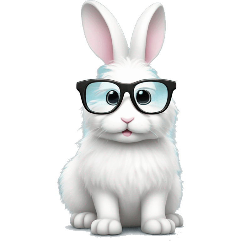 cute super fluffy white bunny with stylish glasses emoji