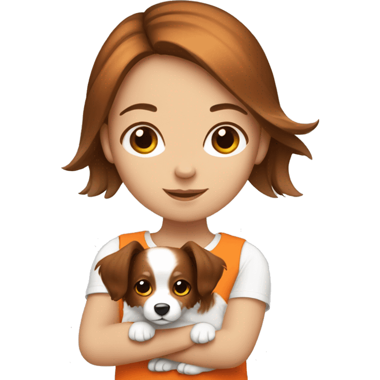 girl with brown hair holding a cute papillon orange and white emoji