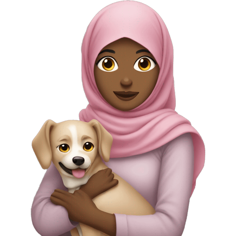 pretty woman with hijab hugging a dog emoji