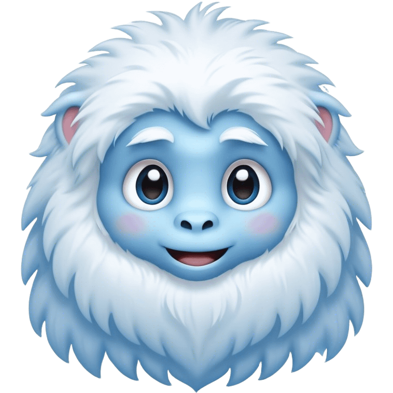 Cinematic Cute Yeti Portrait Emoji, with a charming, small, fluffy form in soft snowy whites and cool blues, featuring big, innocent eyes and a shy, gentle smile, simplified yet irresistibly endearing, highly detailed with a soft glowing outline that captures the whimsical charm of a friendly yeti ready for a cuddle! emoji