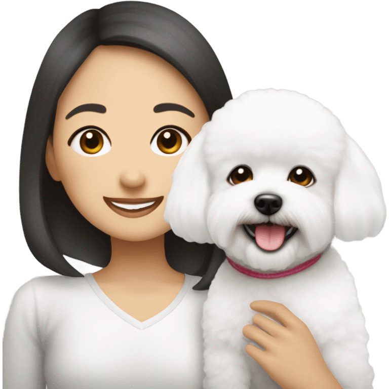 A cute and happy bichon frise with an Asian woman  emoji