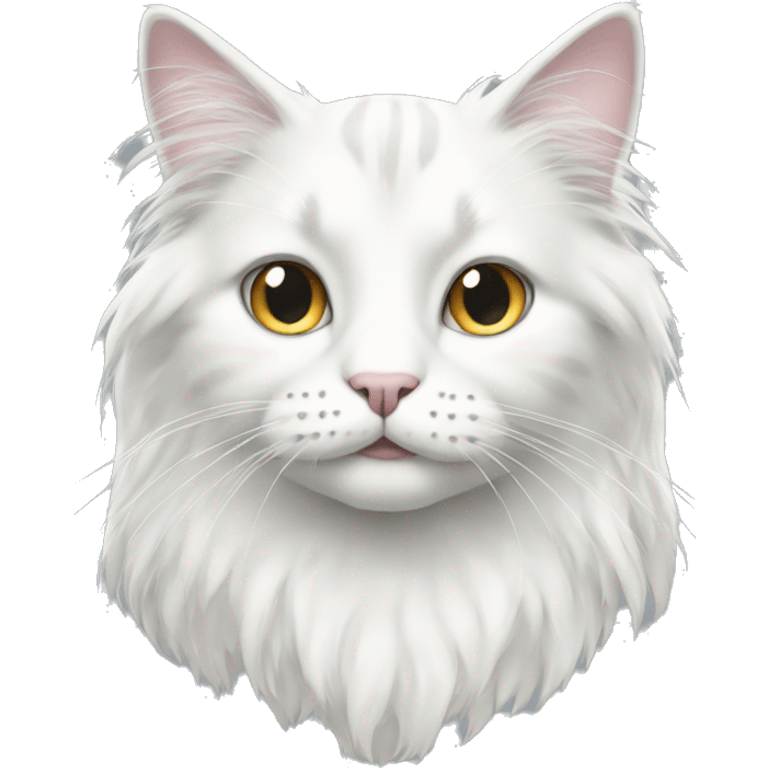 long haired white cat with grey spots  emoji