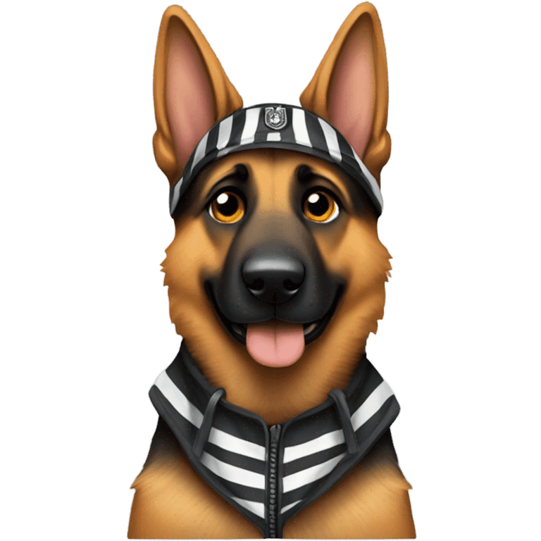 A German shepherd dog wearing jail clothing  emoji