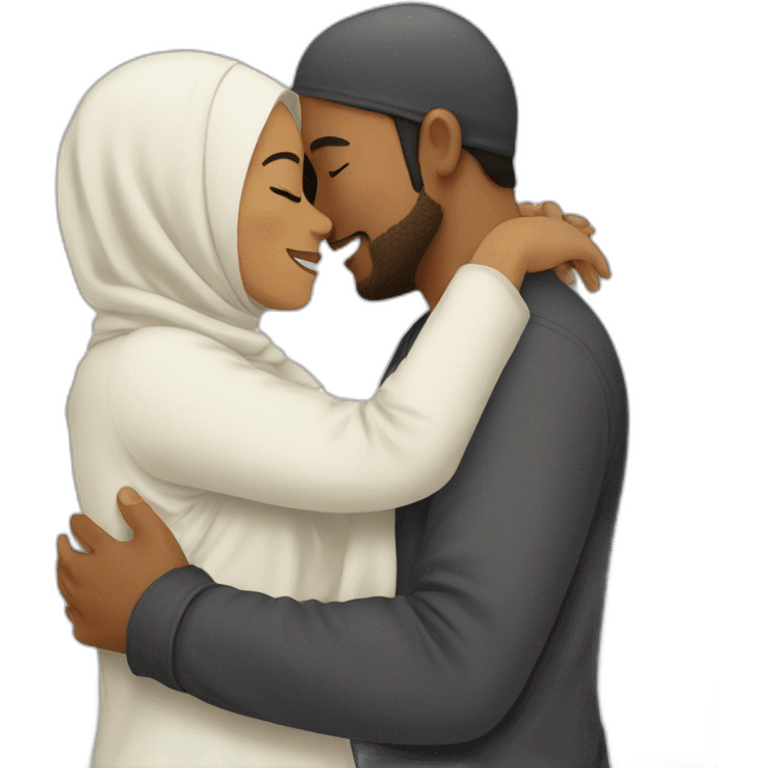 Hijab women and man hug emoji