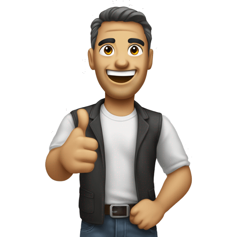 Create an emoji of a face giving a thumbs-up, with a sarcastic or ironic expression. The face should have a raised eyebrow or a slight smirk, giving the impression that the thumbs-up isn't entirely sincere." emoji