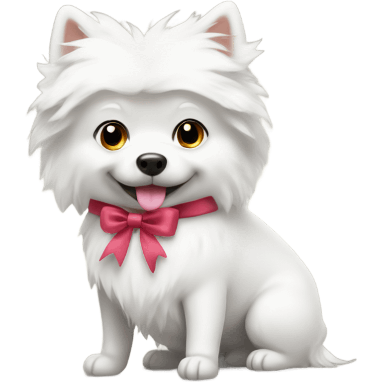 white spitz dog with a bow on his head emoji