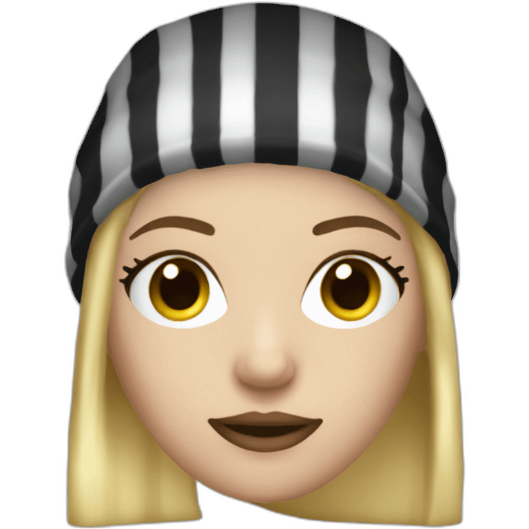 bank robber blonde woman with black beanie hat eye mask and striped shirt emoji