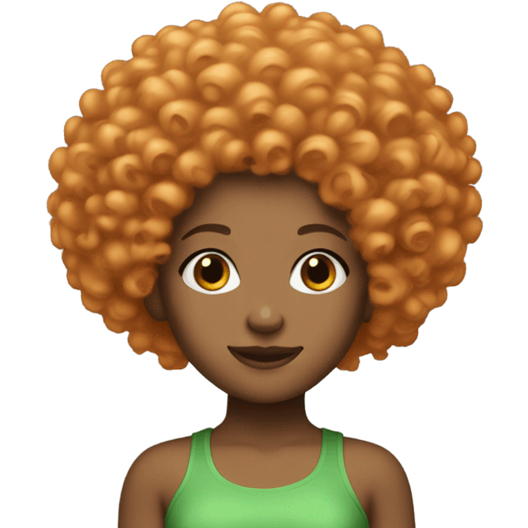 Curly orange Afro light skin girl with a green crop top on emoji