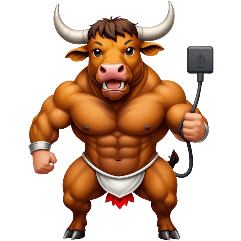 Cinematic Realistic depiction of a powerful Spanish charging bull, rendered with dynamic muscle definition and detailed, textured hide, set against a dramatic backdrop with intense, action-packed lighting emoji