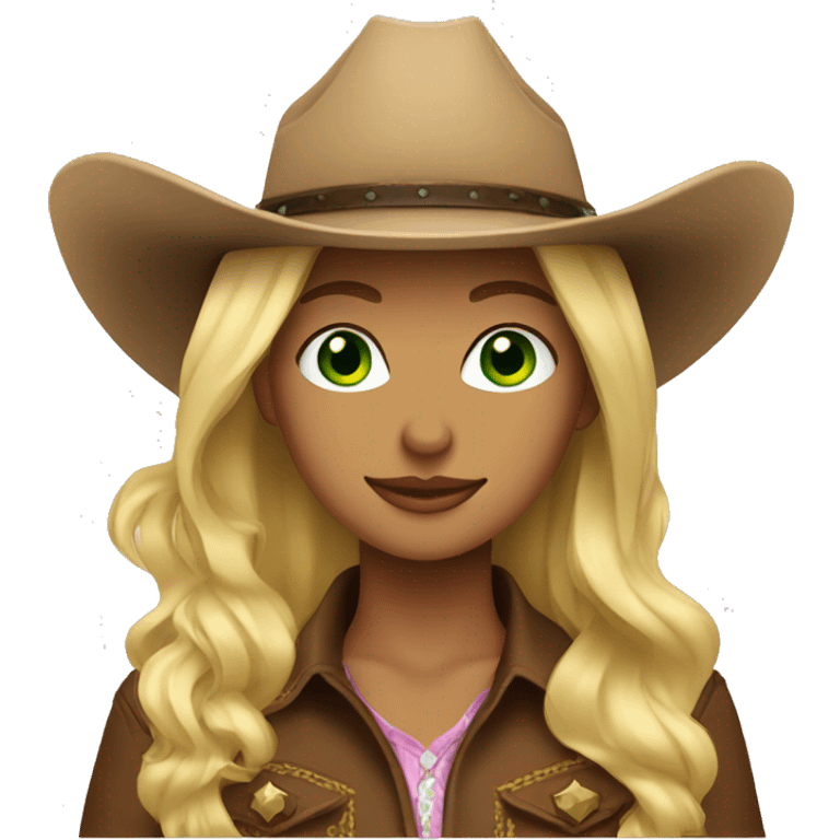 Blonde cowgirl with green eyes and a brown cowboy hat emoji