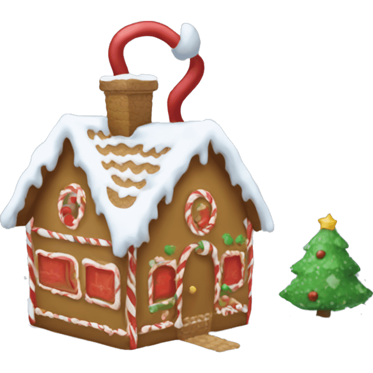 Draw a winter ball with a red base inside which there is a Christmas tree and a gingerbread house and with snow emoji