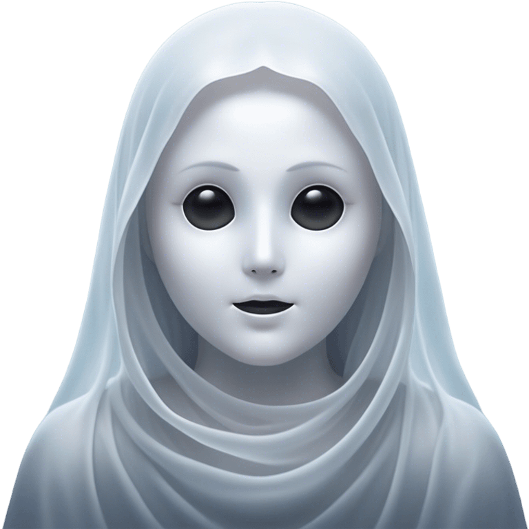 Cinematic Noble Ghost Portrait Emoji, Ethereal and dignified, with a flowing, translucent form in silvery-white hues, wispy and majestic, and a calm, otherworldly expression with deep, thoughtful eyes, simplified yet sophisticated features, highly detailed, glowing with a soft, spectral radiance, high shine, exuding regal mystery and quiet authority, with a soft glowing outline that captures the essence of a ghostly guardian drifting from another realm! emoji