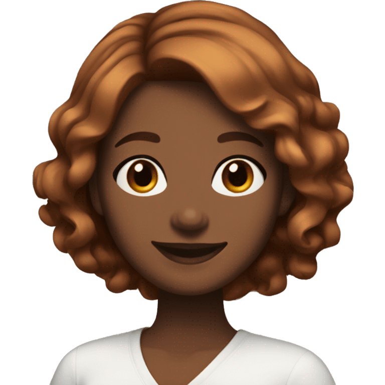 serena joy. Happy face. Reddish brown layered bob hairstyle. Brown eyes. Dark brown skin emoji