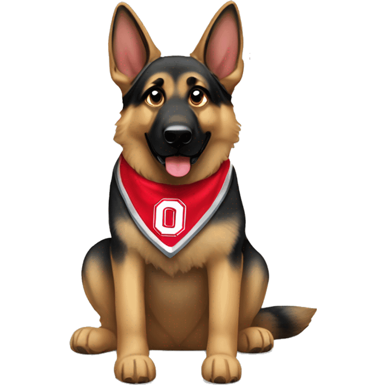 German Shepherd wearing an Ohio state bandana emoji