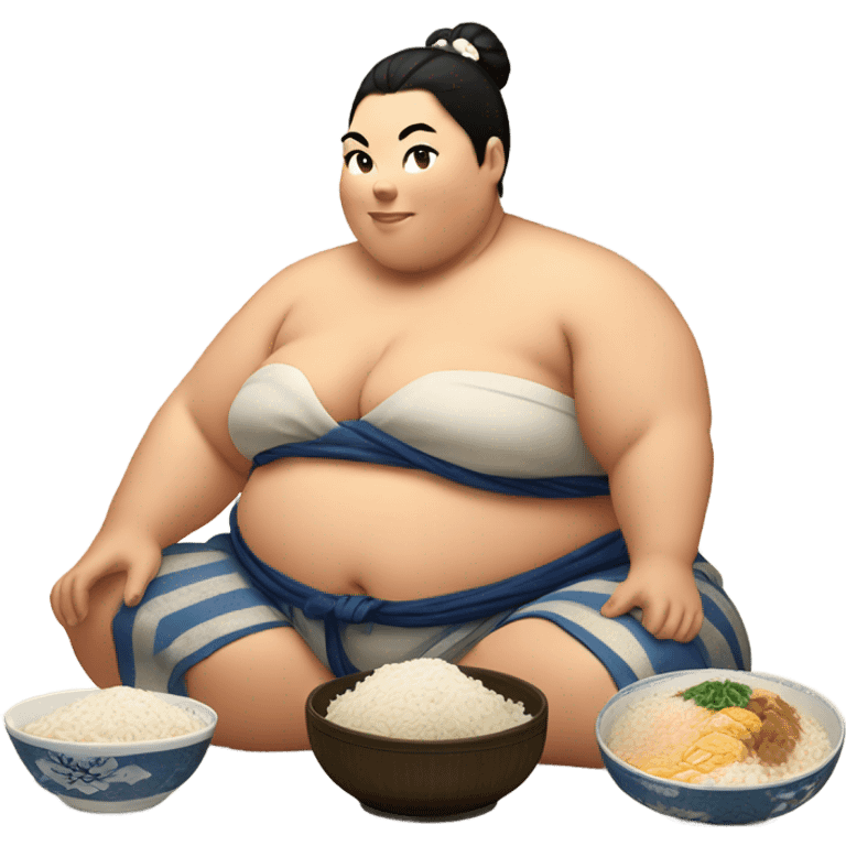 Female sumo wrestler eating emoji