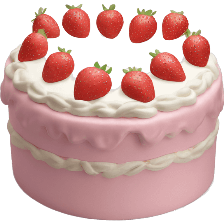 Light Pink strawberries and cream birthday cake  emoji