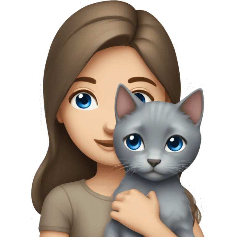 blue eyes grey kitten and brown hair girl hugs emoji