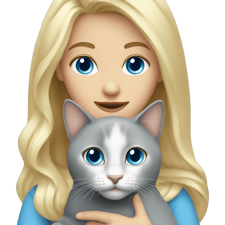 blonde girl blue eyes holding grey cat emoji