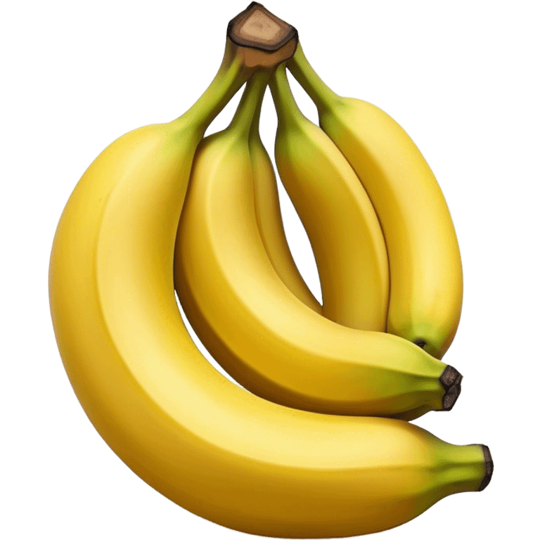 Cinematic bright yellow banana, smooth peel with gentle curves, slightly ripened, stacked in a charming bunch, warm glowing background, soft and inviting. emoji