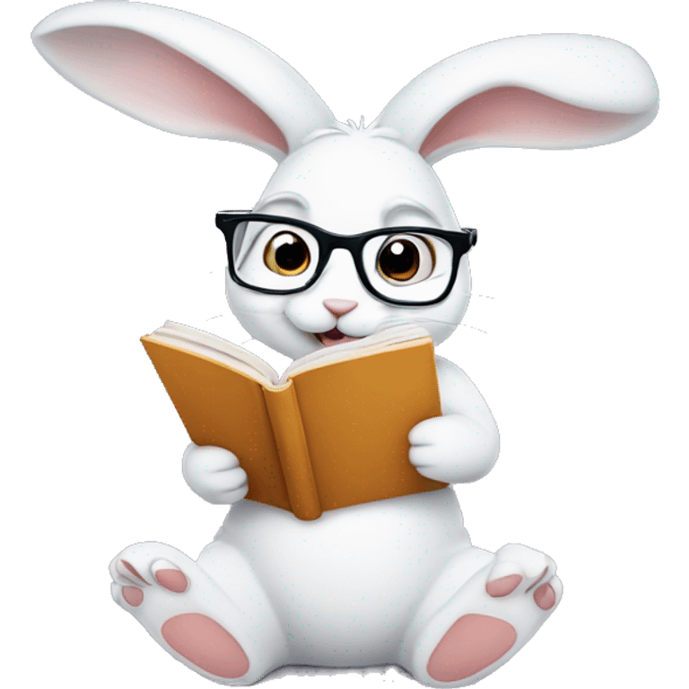 White bunny with glasses and book in his paws  emoji