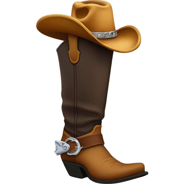 Tall cowboy boot with spurs and a cowboy hat on top emoji