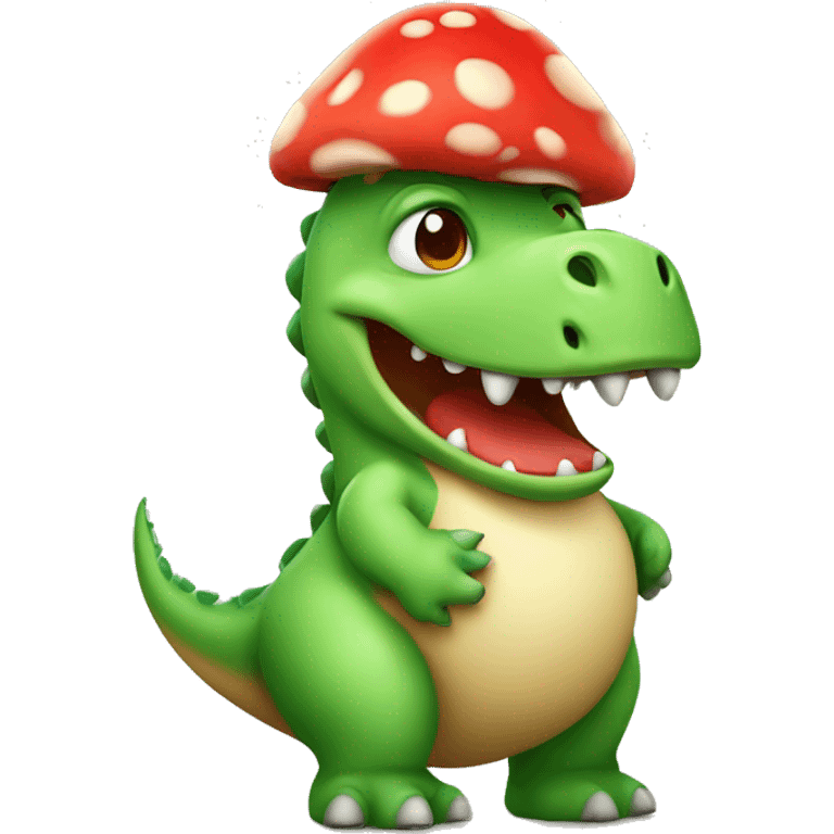 Chubby green dinosaur with red mushroom hat emoji