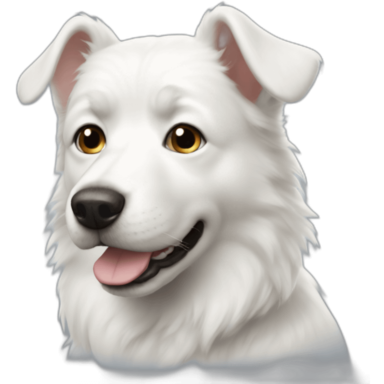 white doggie with tiny ears and huge face emoji