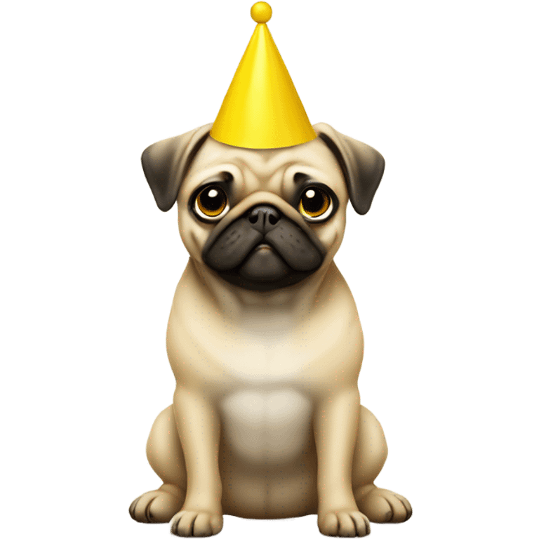 Cute beige pug with a yellow party hat emoji