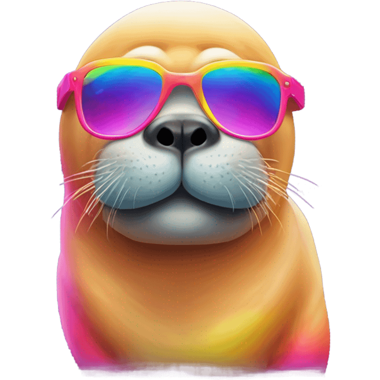 Lisa Frank Walrus wearing rainbow glasses emoji