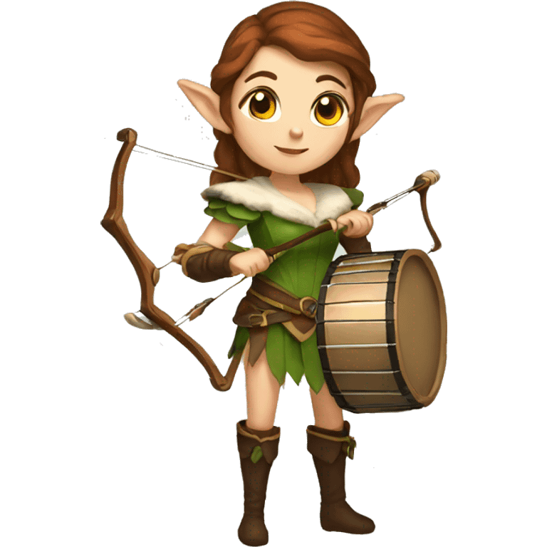 female elf bard with brown hair a drum and crossbow emoji