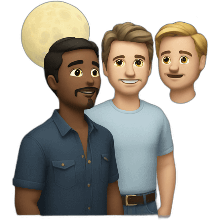 two white guys and a chicano looking at the moon emoji