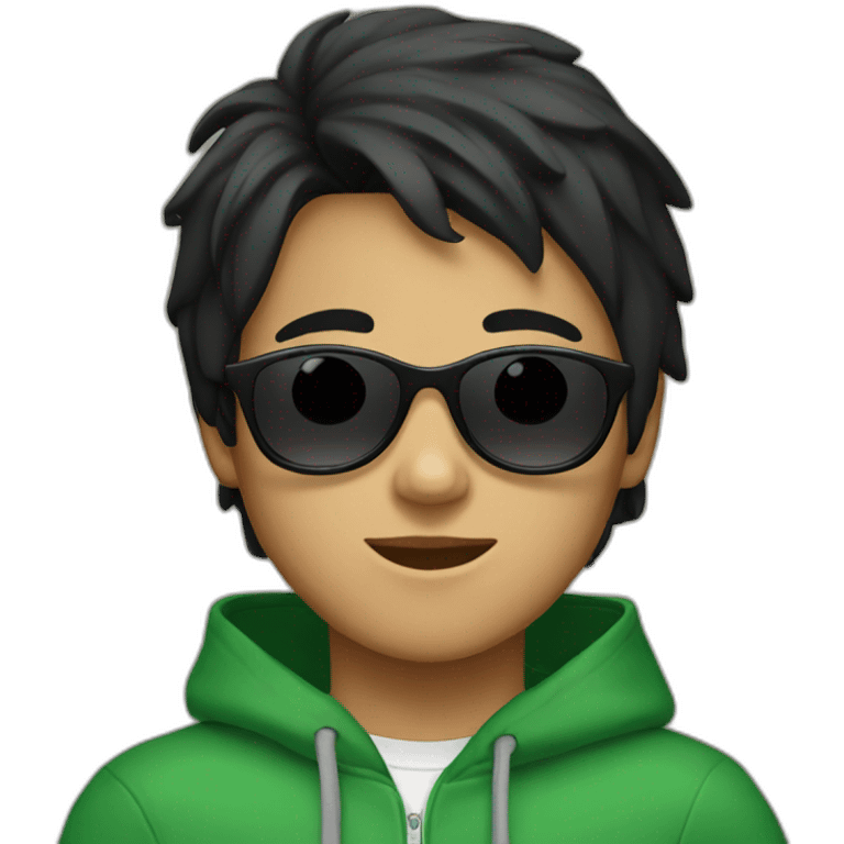 Young boy with green hoodie and sunglasses and black hair emoji