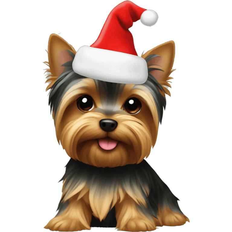 A yorkie wearing a Christmas hat emoji