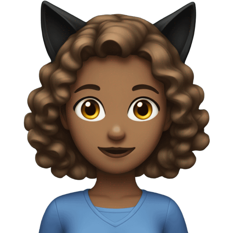 Girl with wavy brown hair and blue eyes and black cat ears  emoji