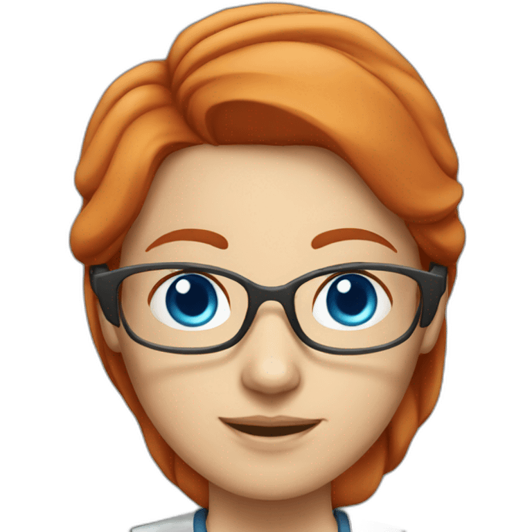 Female scientist with straight red hair and glasses blue eyes emoji