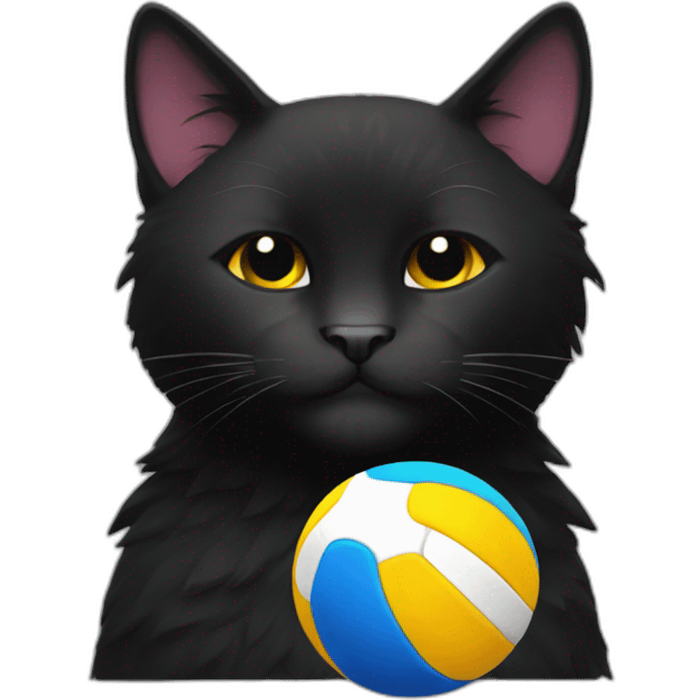 a black cat with a beard and a volleyball emoji