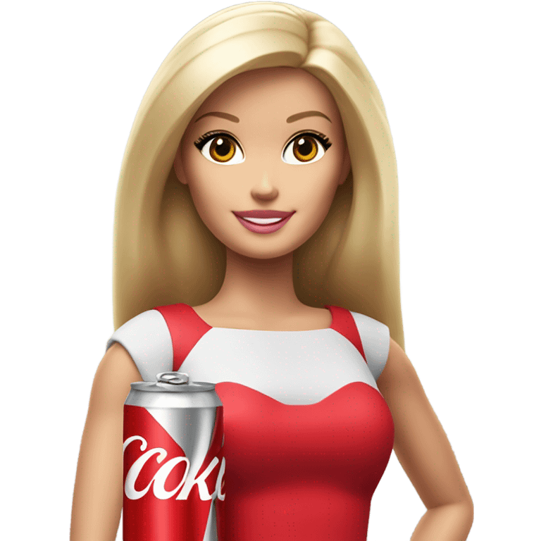 Blonde Barbie wearing red and holding a Diet Coke  emoji