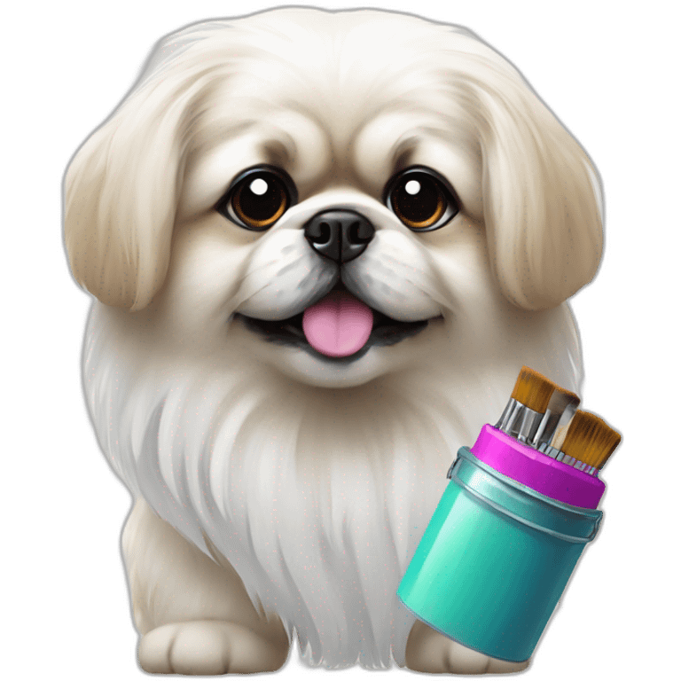 White Pekingese artist with colored paints and brushes emoji